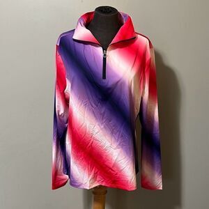 Kinona Women's Multicolor Ombre Quarter-Zip Long Sleeve Performance Top Size XL